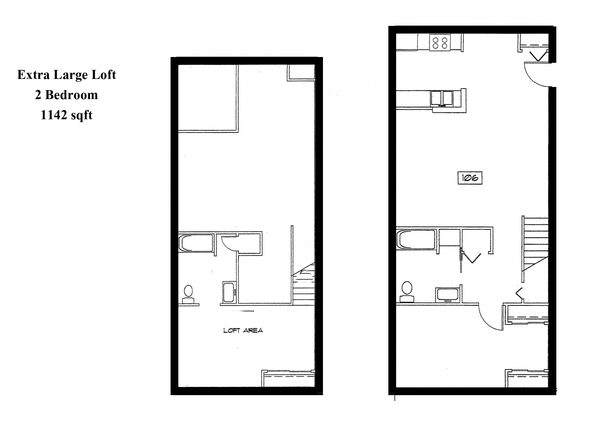 Floor plan for 2 beds, 1 bath, 1142 sqft